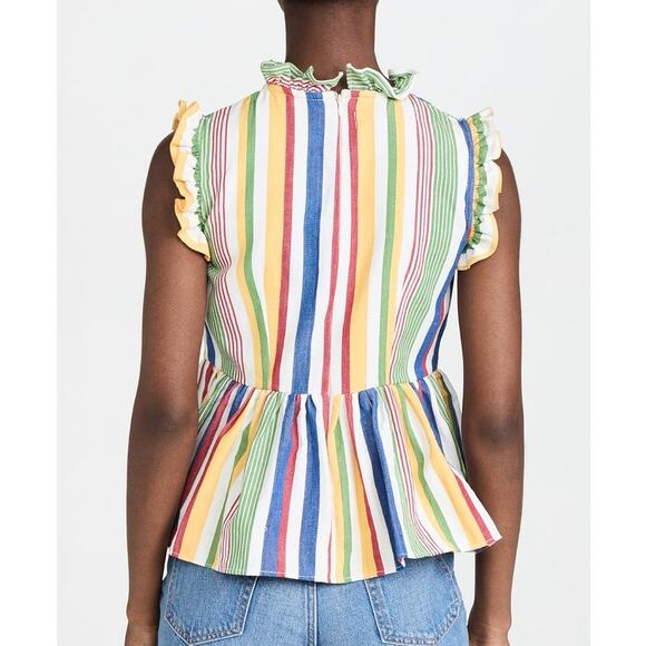 Studio 189 Technicolor Stripe Ruffle Trim Sleeveless Peplum Top Organic Cotton - Picture 3 of 16